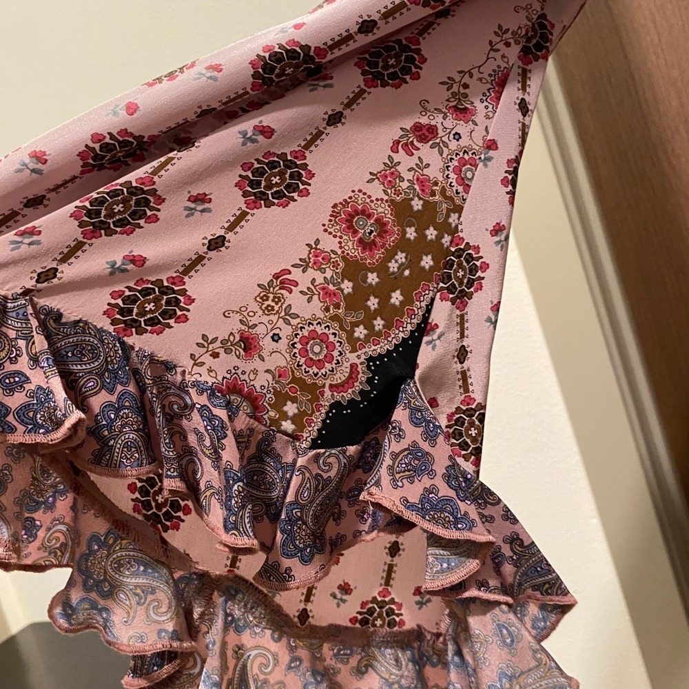 PLENTY by Tracy Reese Vtg Silk Wrap Midi Dress 12 Purple Satin Paisley Floral - Picture 11 of 17